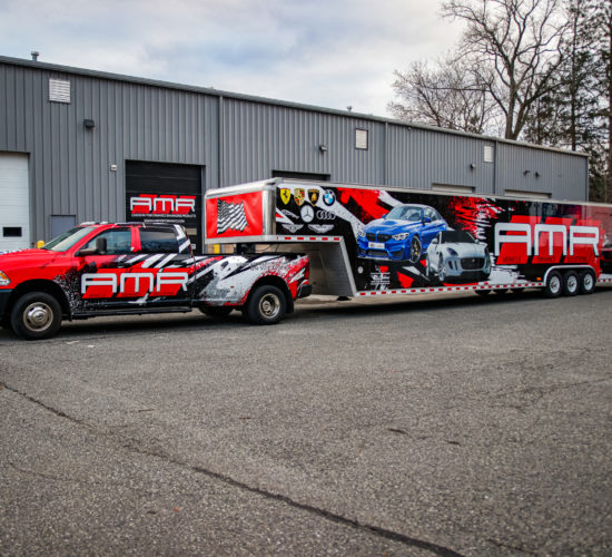 AMR Performance Dodge Ram 3500 & 48 ft trailer receives a matching custom race livery wrap. The Ultimate Race RIG!!